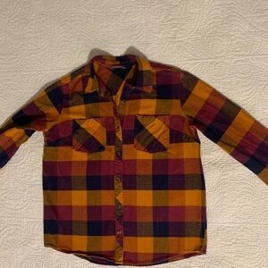 Yellow and Purple Button Down Shirt with Plaid Pattern